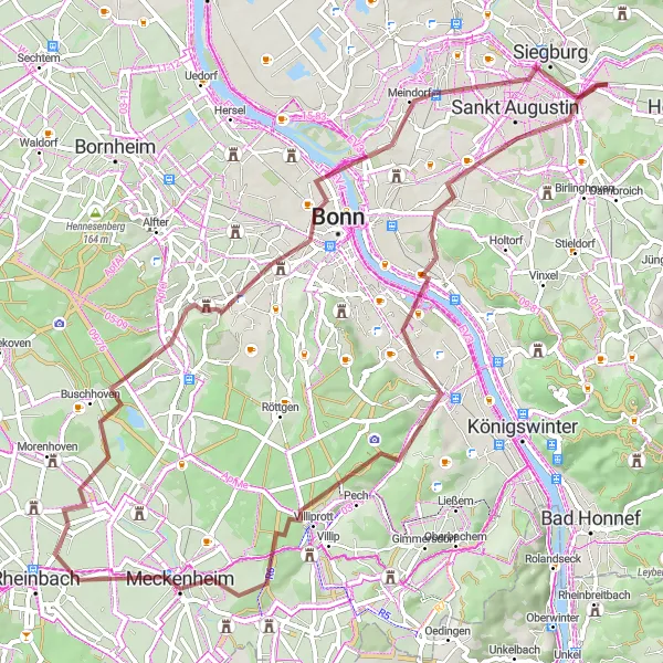 Map miniature of "Enchanting Gravel of Ennert" cycling inspiration in Köln, Germany. Generated by Tarmacs.app cycling route planner