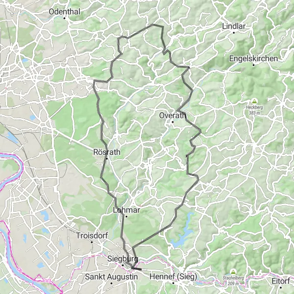 Map miniature of "Bergisches Land Adventure" cycling inspiration in Köln, Germany. Generated by Tarmacs.app cycling route planner