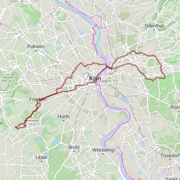 Karten-Miniaturansicht der Radinspiration "Gravel-Tour von Haus Bitz nach Wilhelmshöhe" in Köln, Germany. Erstellt vom Tarmacs.app-Routenplaner für Radtouren