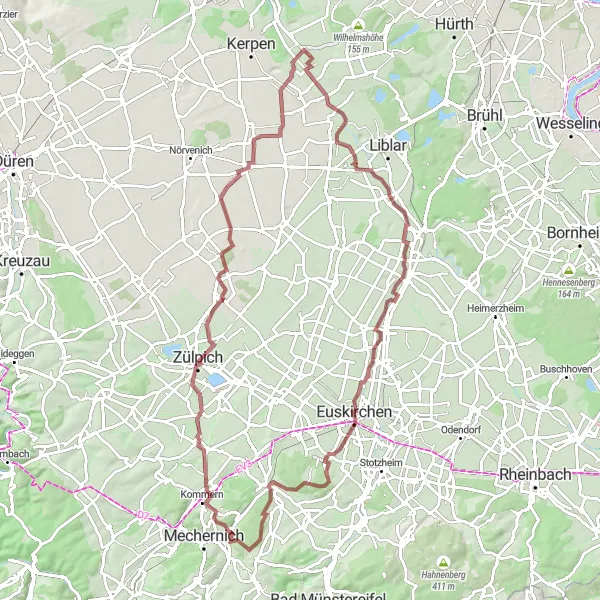 Map miniature of "Gravel Adventure" cycling inspiration in Köln, Germany. Generated by Tarmacs.app cycling route planner