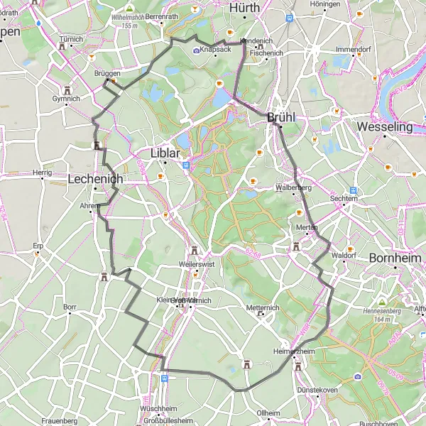 Map miniature of "Rural Charm" cycling inspiration in Köln, Germany. Generated by Tarmacs.app cycling route planner