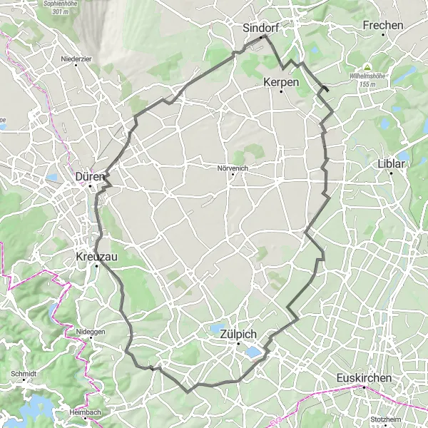 Map miniature of "Scenic Road Cycling Route from Türnich to Mödrath" cycling inspiration in Köln, Germany. Generated by Tarmacs.app cycling route planner