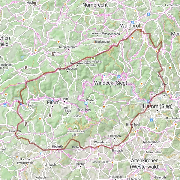 Karten-Miniaturansicht der Radinspiration "Abenteuerliche Gravel-Tour durch den Westerwald" in Köln, Germany. Erstellt vom Tarmacs.app-Routenplaner für Radtouren