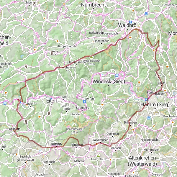 Map miniature of "The Gravel Adventure" cycling inspiration in Köln, Germany. Generated by Tarmacs.app cycling route planner