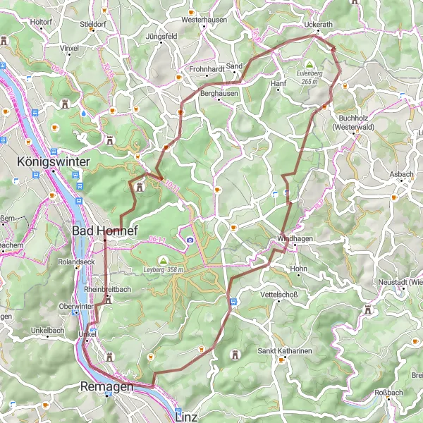Karten-Miniaturansicht der Radinspiration "Gravel-Abenteuer rund um Bad Honnef und Remagen" in Köln, Germany. Erstellt vom Tarmacs.app-Routenplaner für Radtouren