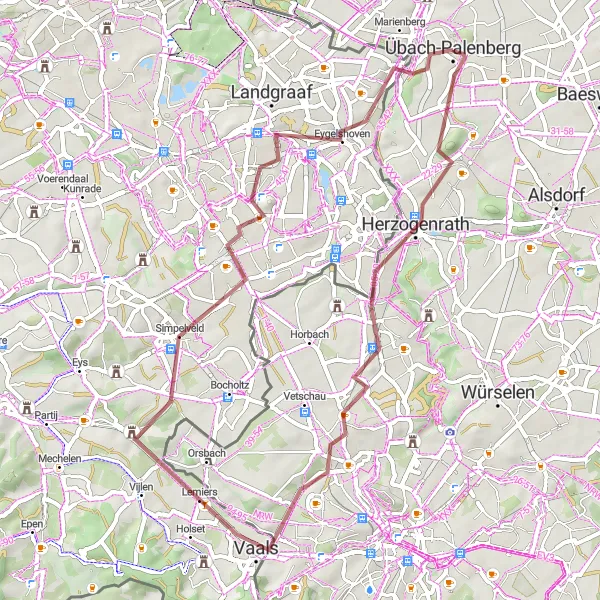Map miniature of "The Hilly Gravel Adventure" cycling inspiration in Köln, Germany. Generated by Tarmacs.app cycling route planner
