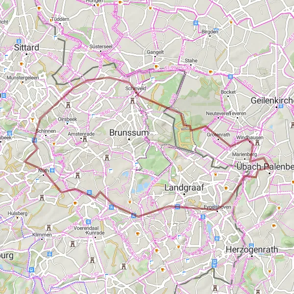 Karten-Miniaturansicht der Radinspiration "Gravel-Tour durch die niederländische Landschaft" in Köln, Germany. Erstellt vom Tarmacs.app-Routenplaner für Radtouren