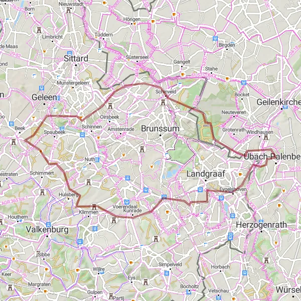 Map miniature of "The Gravel Loop" cycling inspiration in Köln, Germany. Generated by Tarmacs.app cycling route planner