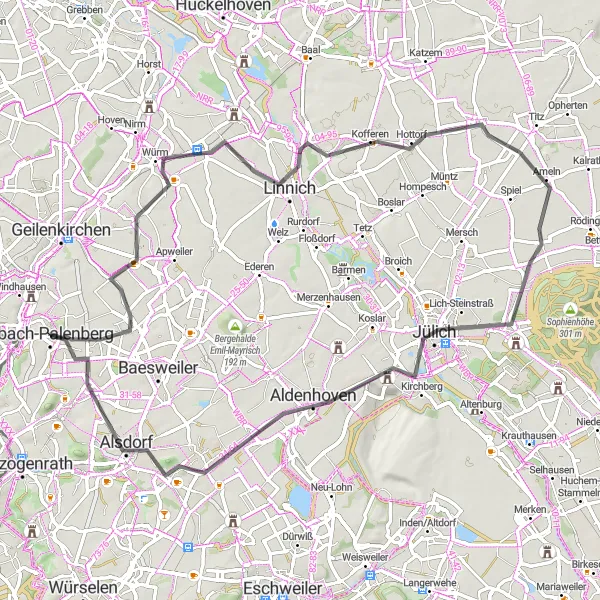 Karten-Miniaturansicht der Radinspiration "Blick auf die Berge" in Köln, Germany. Erstellt vom Tarmacs.app-Routenplaner für Radtouren