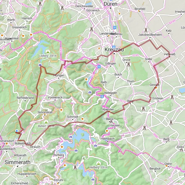 Map miniature of "Gravel Adventure" cycling inspiration in Köln, Germany. Generated by Tarmacs.app cycling route planner