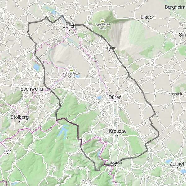 Karten-Miniaturansicht der Radinspiration "Historische Tour durch die Region" in Köln, Germany. Erstellt vom Tarmacs.app-Routenplaner für Radtouren