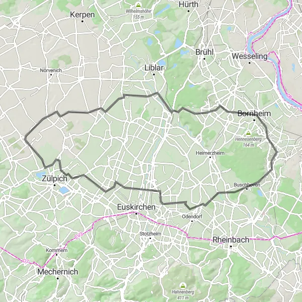 Karten-Miniaturansicht der Radinspiration "Rund um Vettweiß" in Köln, Germany. Erstellt vom Tarmacs.app-Routenplaner für Radtouren