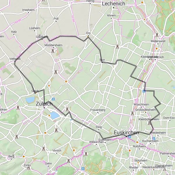 Map miniature of "Vettweiß Loop" cycling inspiration in Köln, Germany. Generated by Tarmacs.app cycling route planner