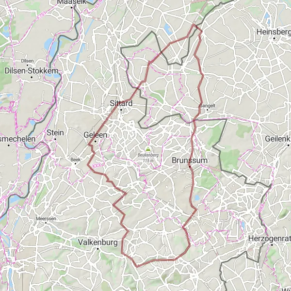 Map miniature of "Gravel Route - Through the Dutch Hills" cycling inspiration in Köln, Germany. Generated by Tarmacs.app cycling route planner