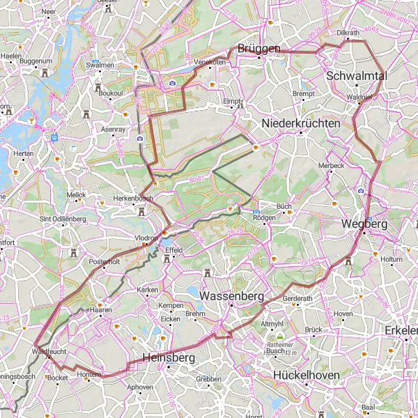 Map miniature of "Uitzichttoren and Brüggen Gravel Adventure" cycling inspiration in Köln, Germany. Generated by Tarmacs.app cycling route planner