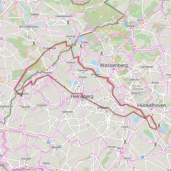 Map miniature of "Gravel Route - Exploring Nature in the Dutch-German Border" cycling inspiration in Köln, Germany. Generated by Tarmacs.app cycling route planner