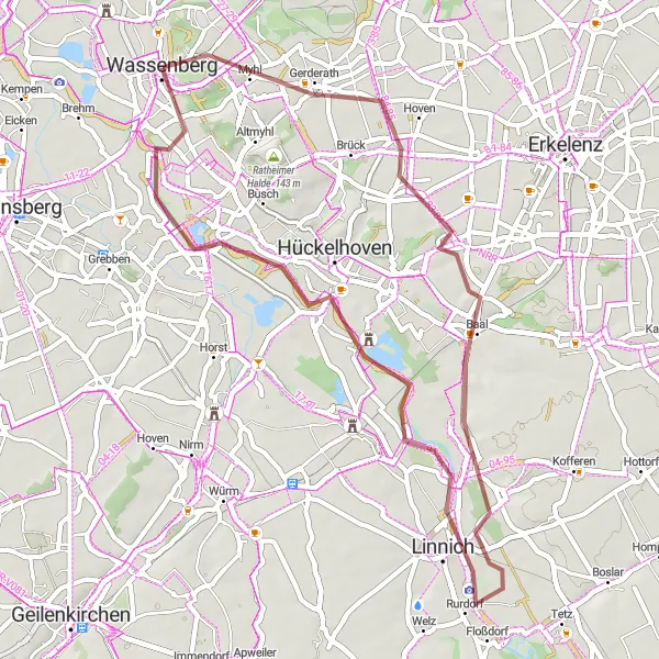 Map miniature of "The Gravel and Forest Route" cycling inspiration in Köln, Germany. Generated by Tarmacs.app cycling route planner