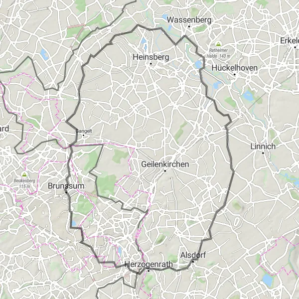 Map miniature of "Adolfosee and Surroundings" cycling inspiration in Köln, Germany. Generated by Tarmacs.app cycling route planner