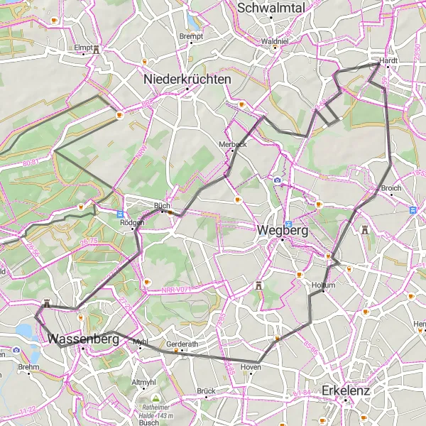 Map miniature of "The Forest and Castle Route" cycling inspiration in Köln, Germany. Generated by Tarmacs.app cycling route planner