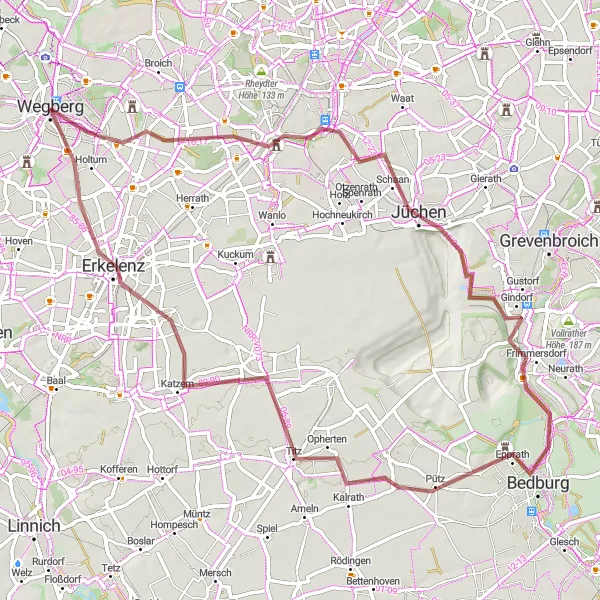 Karten-Miniaturansicht der Radinspiration "Rundtour von Wegberg nach Erkelenz" in Köln, Germany. Erstellt vom Tarmacs.app-Routenplaner für Radtouren