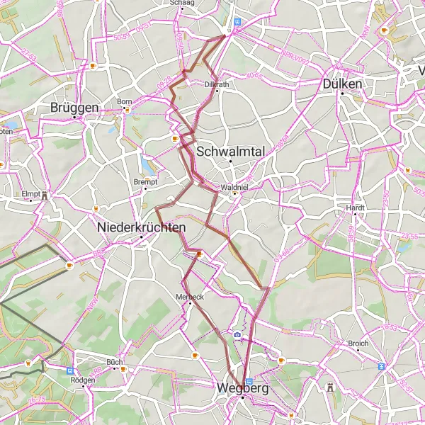 Karten-Miniaturansicht der Radinspiration "Radtour durch die Natur um Wegberg" in Köln, Germany. Erstellt vom Tarmacs.app-Routenplaner für Radtouren