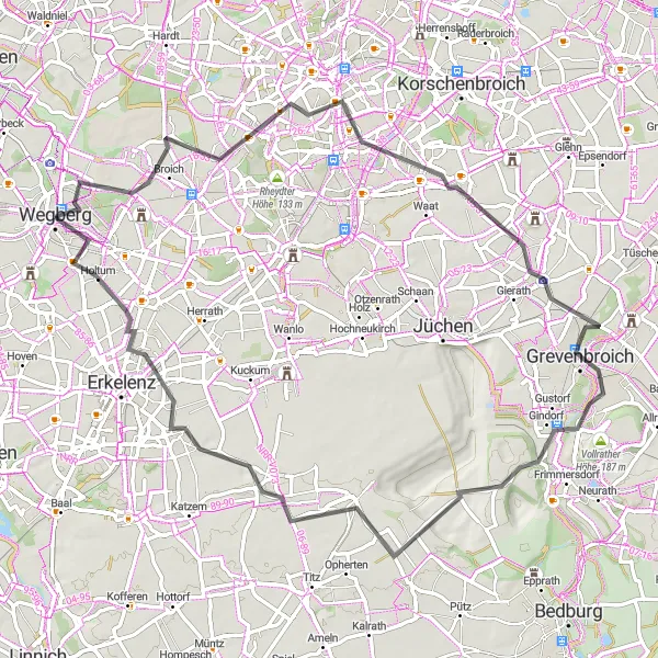 Map miniature of "The Road Challenge" cycling inspiration in Köln, Germany. Generated by Tarmacs.app cycling route planner