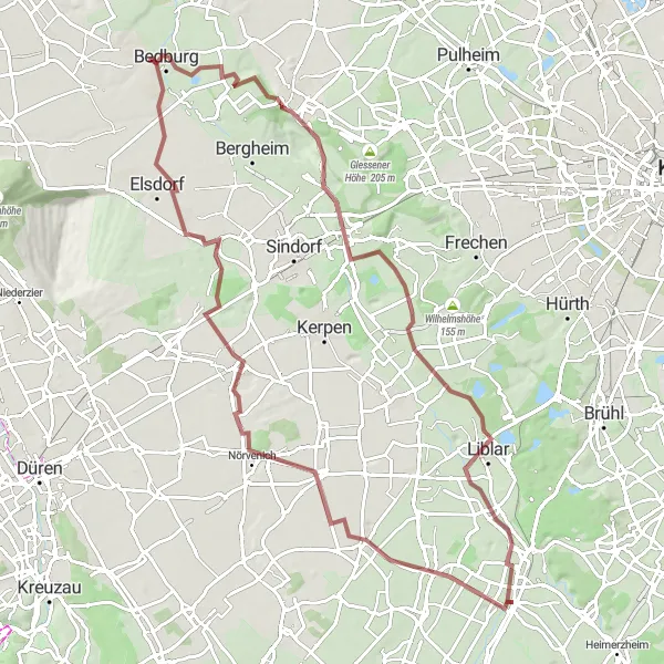 Karten-Miniaturansicht der Radinspiration "Abenteuerliche Graveltour durch die Umgebung von Weilerswist" in Köln, Germany. Erstellt vom Tarmacs.app-Routenplaner für Radtouren