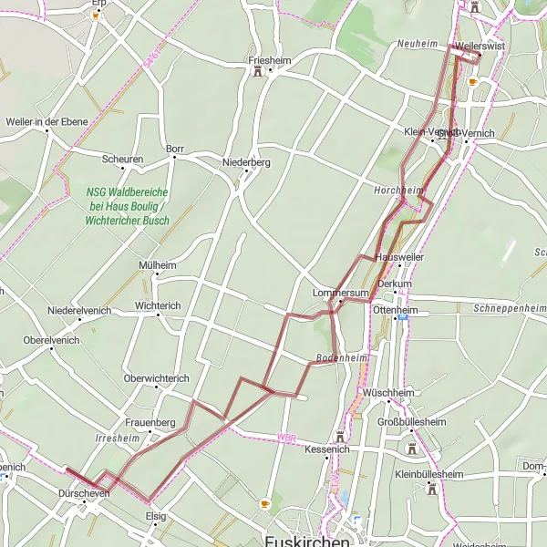 Map miniature of "Nature Escape to Lommersum" cycling inspiration in Köln, Germany. Generated by Tarmacs.app cycling route planner