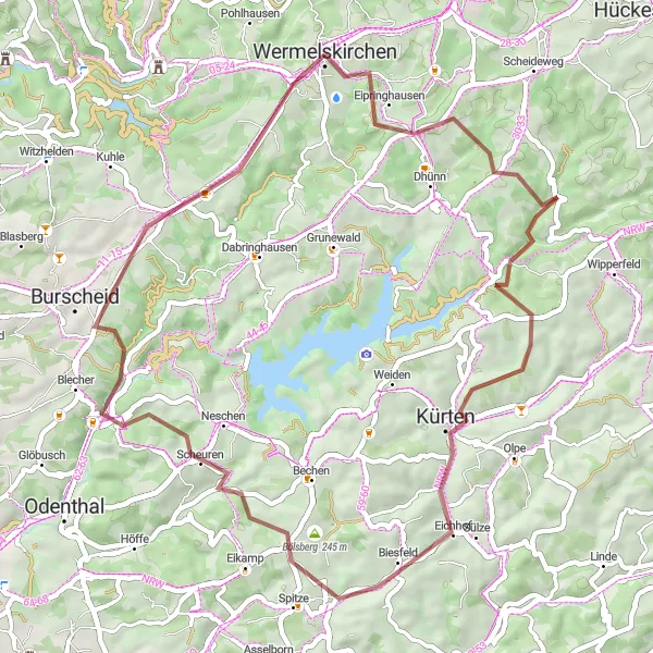 Map miniature of "The Gravel Adventure" cycling inspiration in Köln, Germany. Generated by Tarmacs.app cycling route planner