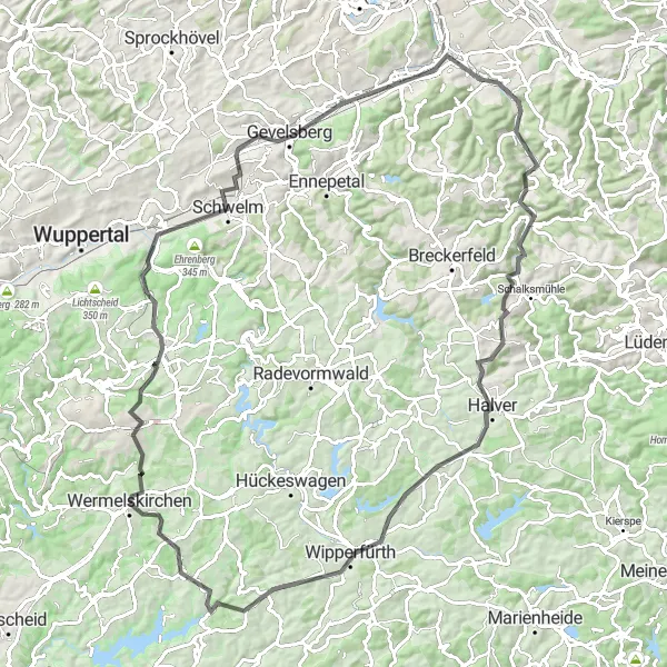 Karten-Miniaturansicht der Radinspiration "Wermelskirchen - Wipperfürth Loop" in Köln, Germany. Erstellt vom Tarmacs.app-Routenplaner für Radtouren