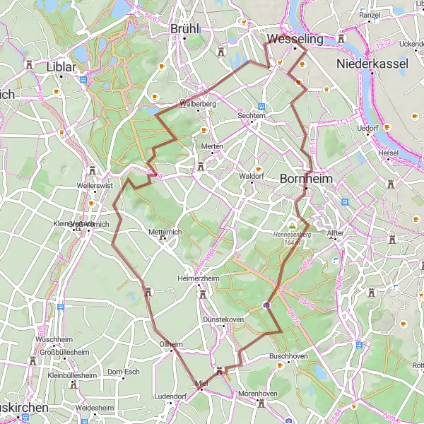 Map miniature of "Rural Charm" cycling inspiration in Köln, Germany. Generated by Tarmacs.app cycling route planner