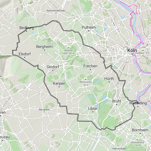 Map miniature of "Rural Gems and Historical Sites: Road Cycling Adventure" cycling inspiration in Köln, Germany. Generated by Tarmacs.app cycling route planner