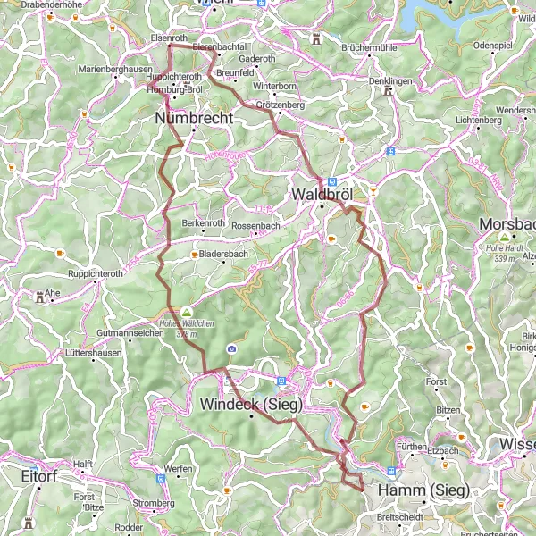 Karten-Miniaturansicht der Radinspiration "Erholsame Gravel-Rundfahrt um Wiehl" in Köln, Germany. Erstellt vom Tarmacs.app-Routenplaner für Radtouren