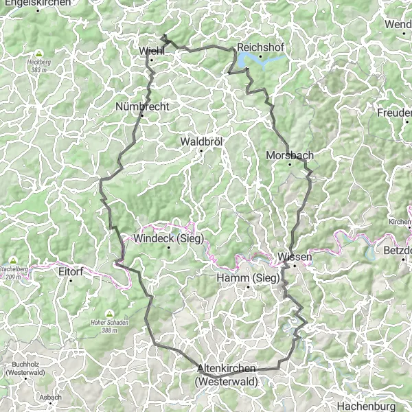 Map miniature of "Road Cycling Adventure to Ruppichteroth and Hohe Hardt" cycling inspiration in Köln, Germany. Generated by Tarmacs.app cycling route planner