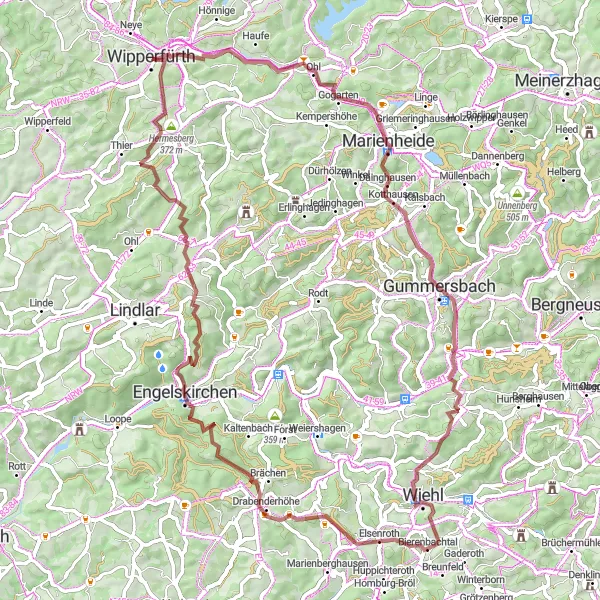 Map miniature of "Wipperfürth-Windberg Loop" cycling inspiration in Köln, Germany. Generated by Tarmacs.app cycling route planner