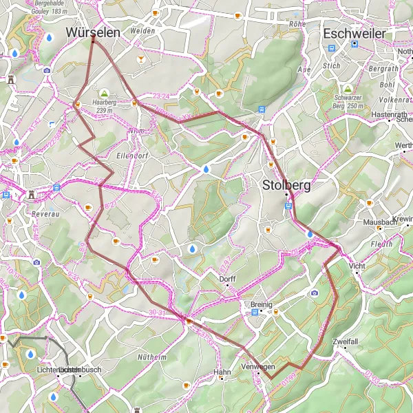 Map miniature of "Würselen Gravel Ride" cycling inspiration in Köln, Germany. Generated by Tarmacs.app cycling route planner