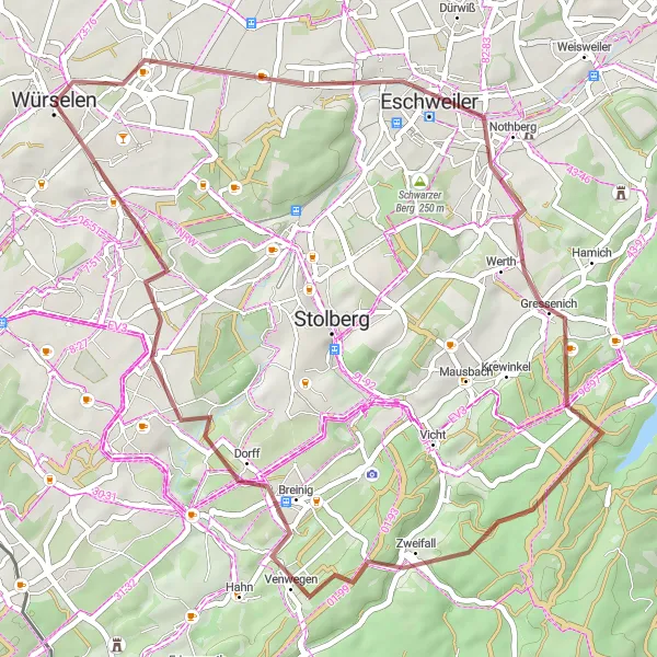 Karten-Miniaturansicht der Radinspiration "Hohensteiner Gravel-Tour" in Köln, Germany. Erstellt vom Tarmacs.app-Routenplaner für Radtouren