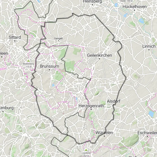 Map miniature of "Würselen to Bergehalde Anna II" cycling inspiration in Köln, Germany. Generated by Tarmacs.app cycling route planner