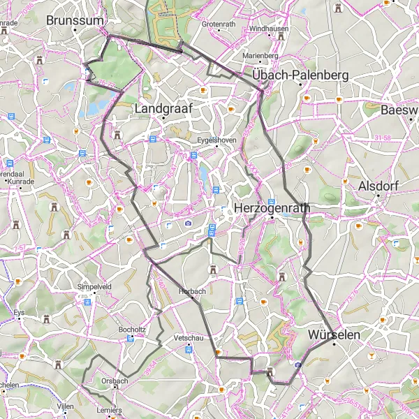 Map miniature of "Road Cycling Adventure through Beautiful Berensberg to Gouley" cycling inspiration in Köln, Germany. Generated by Tarmacs.app cycling route planner