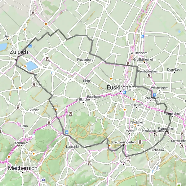 Karten-Miniaturansicht der Radinspiration "Historische Straßentour durch Watzenberg und Satzvey" in Köln, Germany. Erstellt vom Tarmacs.app-Routenplaner für Radtouren