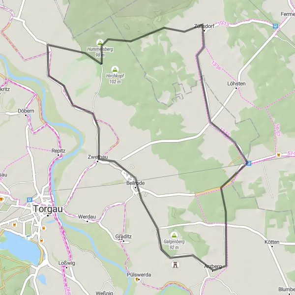 Map miniature of "Enchanting Road Cycling Adventure through Beilrode and Neubleesern" cycling inspiration in Leipzig, Germany. Generated by Tarmacs.app cycling route planner