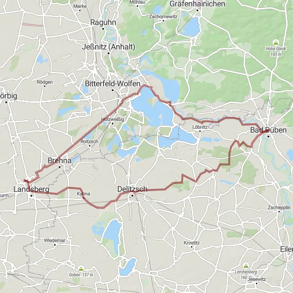 Map miniature of "Journey into History: Gravel Edition" cycling inspiration in Leipzig, Germany. Generated by Tarmacs.app cycling route planner