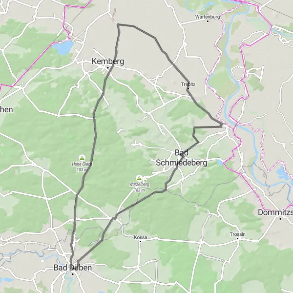 Map miniature of "The Düben Loop" cycling inspiration in Leipzig, Germany. Generated by Tarmacs.app cycling route planner