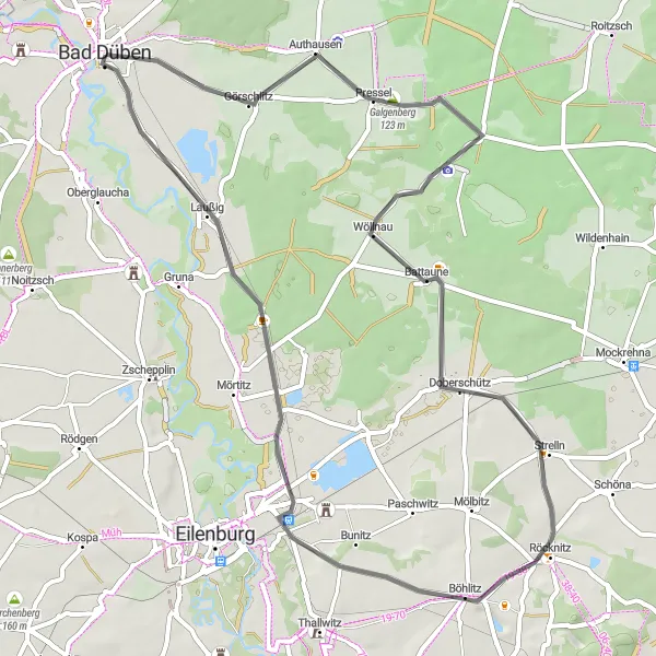 Karten-Miniaturansicht der Radinspiration "Rundfahrroute um Bad Düben" in Leipzig, Germany. Erstellt vom Tarmacs.app-Routenplaner für Radtouren