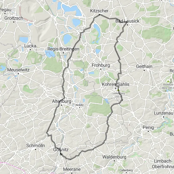Karten-Miniaturansicht der Radinspiration "Leipzig's Hügelland Loop" in Leipzig, Germany. Erstellt vom Tarmacs.app-Routenplaner für Radtouren