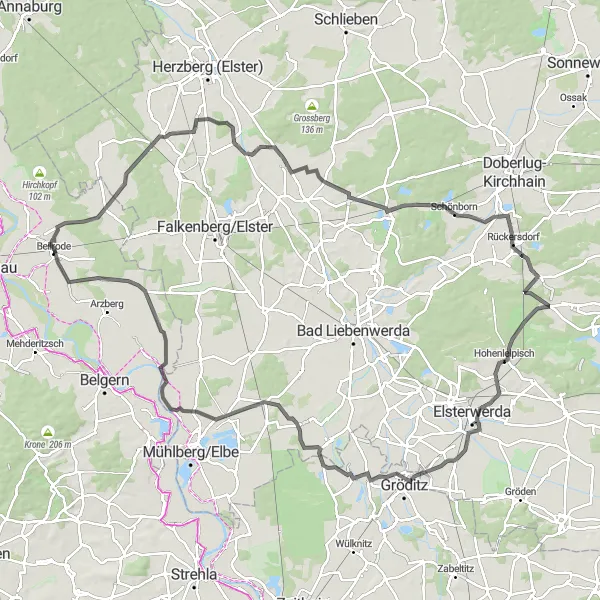 Karten-Miniaturansicht der Radinspiration "Radtour durch Gräfendorf und Hohenleipisch" in Leipzig, Germany. Erstellt vom Tarmacs.app-Routenplaner für Radtouren