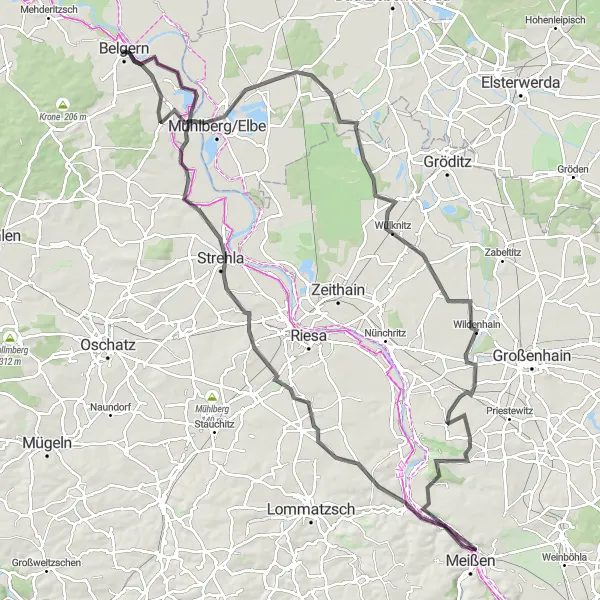 Map miniature of "Scenic road cycling route through Picturesque Villages" cycling inspiration in Leipzig, Germany. Generated by Tarmacs.app cycling route planner