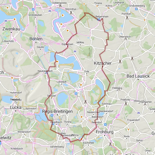 Map miniature of "The Schafberg Circuit" cycling inspiration in Leipzig, Germany. Generated by Tarmacs.app cycling route planner