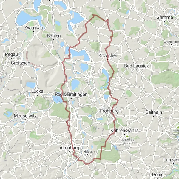 Karten-Miniaturansicht der Radinspiration "Rundtour um Altenburg und Neukieritzsch" in Leipzig, Germany. Erstellt vom Tarmacs.app-Routenplaner für Radtouren