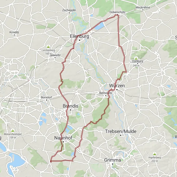 Karten-Miniaturansicht der Radinspiration "Langstrecken-Gravelroute mit kulturellen Highlights nahe Leipzig" in Leipzig, Germany. Erstellt vom Tarmacs.app-Routenplaner für Radtouren